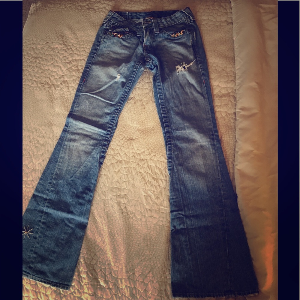 True Religion bell bottom embroidered jeans